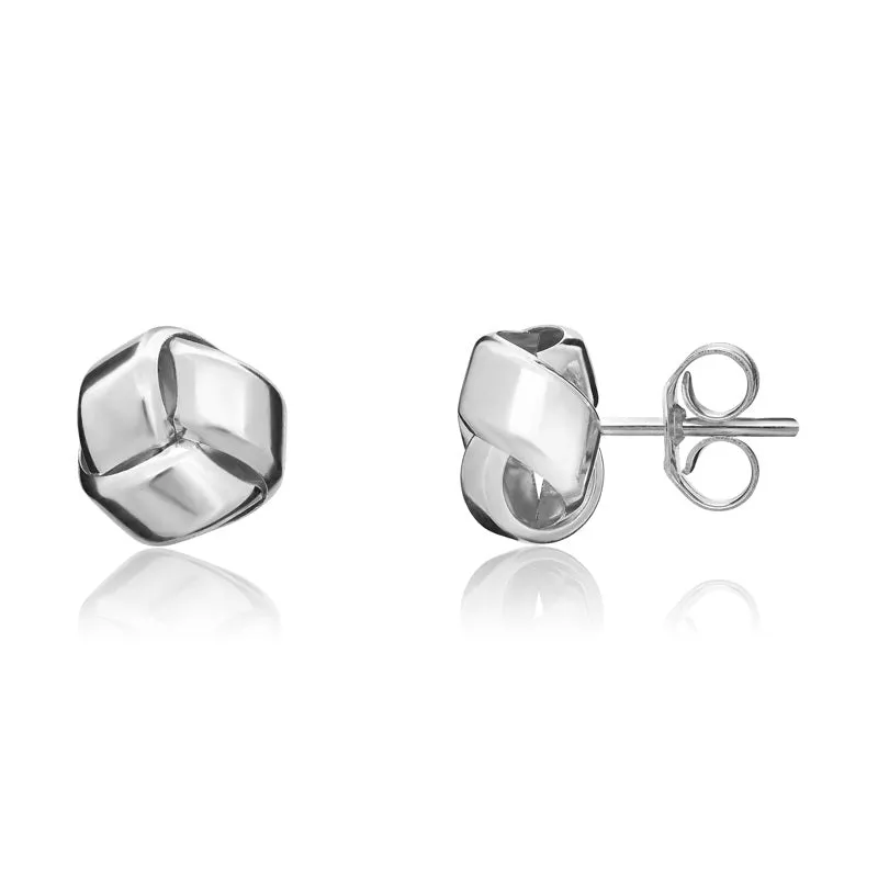 9ct White Gold 8mm Looped Knot Stud Earrings