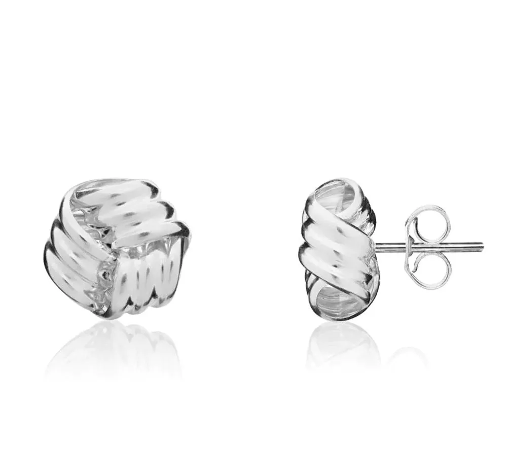 9ct White Gold 9mm Looped Knot Stud Earrings