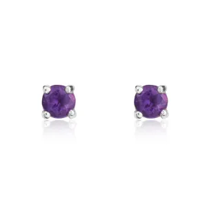 9ct White Gold Amethyst 3mm Round Claw Set Stud Earrings