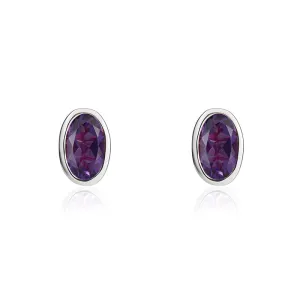 9ct White Gold Amethyst 5x3mm Oval Rub Over Set Stud Earrings