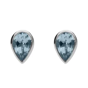 9ct White Gold Aquamarine 6x4mm Pear Rub Over Set Stud Earrings