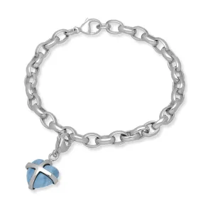 9ct White Gold Aquamarine Small Cross Heart Charm Bracelet