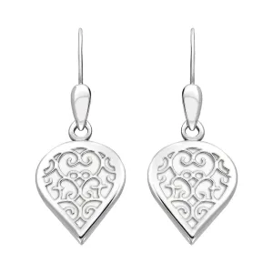 9ct White Gold Bauxite Flore Filigree Heart Drop Earrings