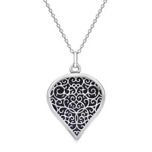 9ct White Gold Blue Goldstone Flore Filigree Large Heart Necklace