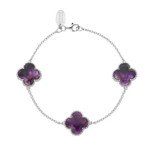 9ct White Gold Blue John Bloom Four Leaf Clover Ball Edge Chain Bracelet