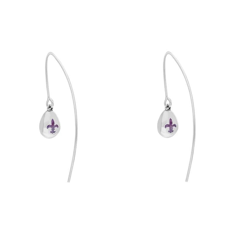 9ct White Gold Blue John Fleur De Lis Disc Drop Earrings