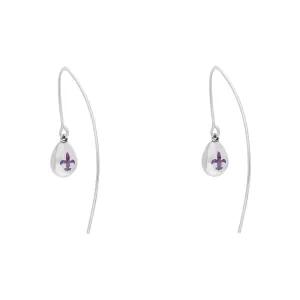 9ct White Gold Blue John Fleur De Lis Disc Drop Earrings