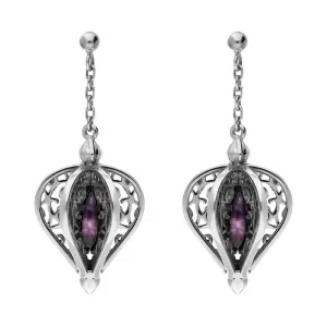 9ct White Gold Blue John Flore Filigree Drop Earrings