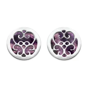 9ct White Gold Blue John Flore Filigree Stud Earrings