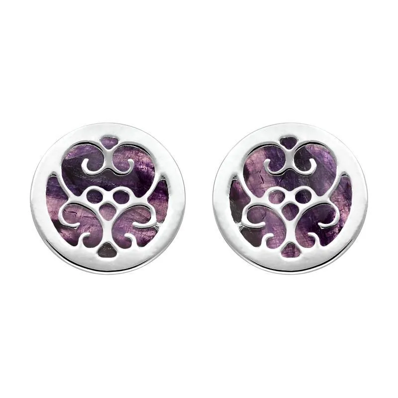 9ct White Gold Blue John Flore Filigree Stud Earrings