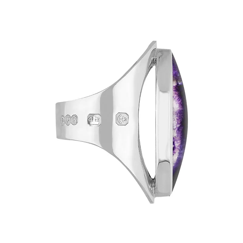 9ct White Gold Blue John King's Coronation Hallmark Large Oval Ring D