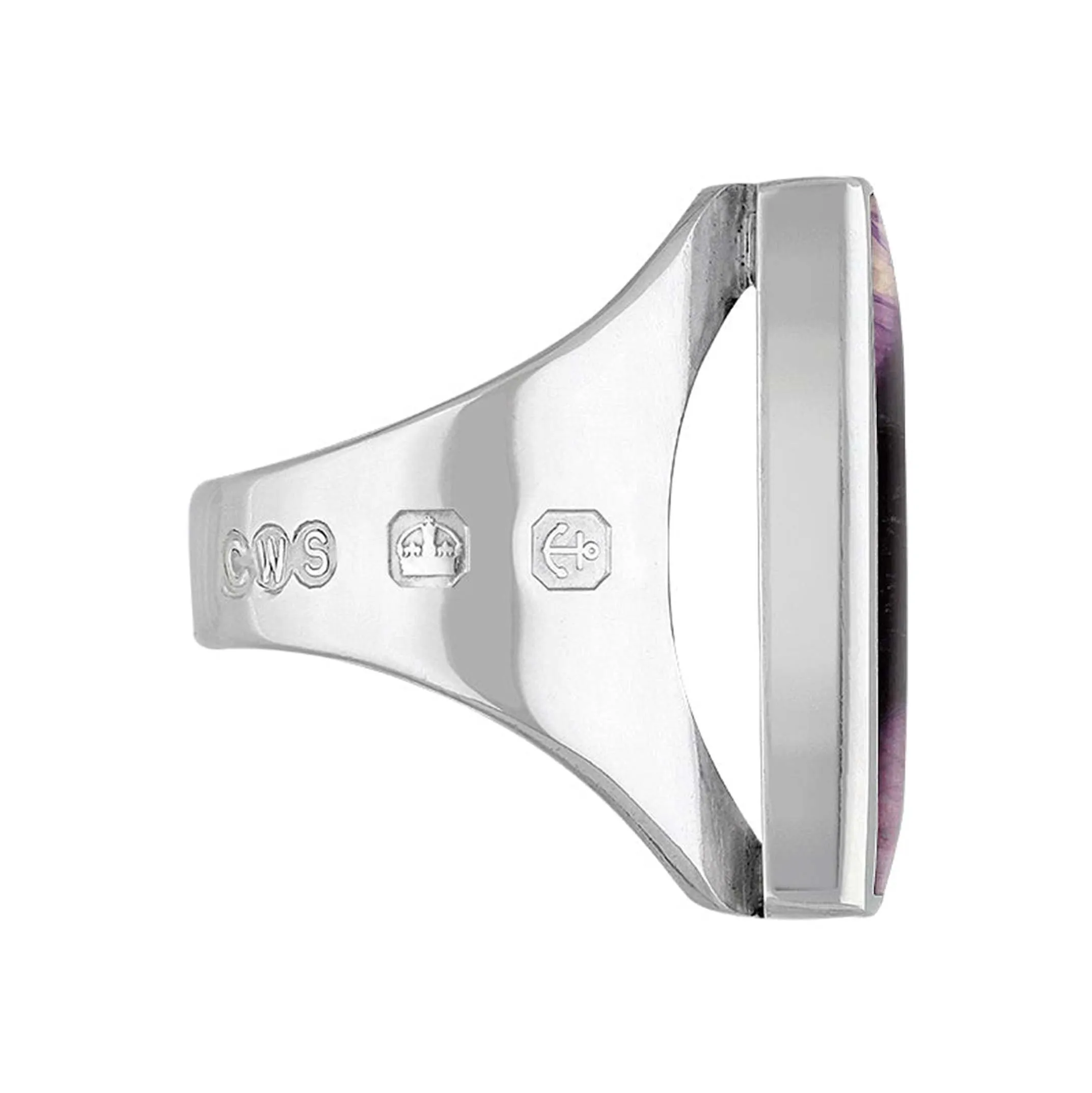 9ct White Gold Blue John King's Coronation Hallmark Medium Oblong Ring D