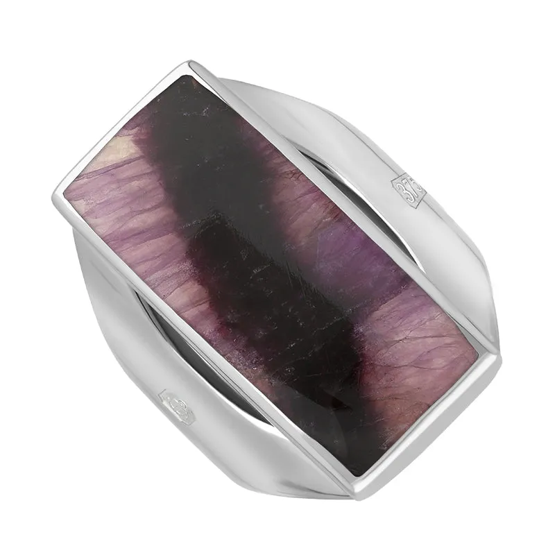 9ct White Gold Blue John King's Coronation Hallmark Medium Oblong Ring D