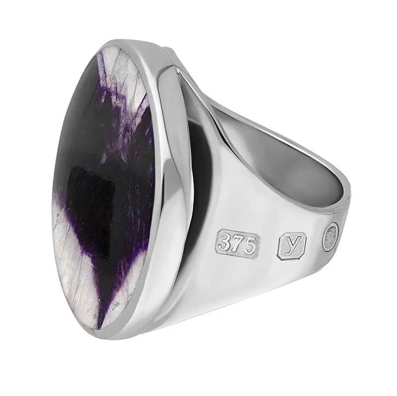 9ct White Gold Blue John King's Coronation Hallmark Medium Round Ring D