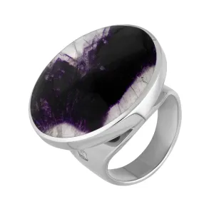9ct White Gold Blue John King's Coronation Hallmark Medium Round Ring D
