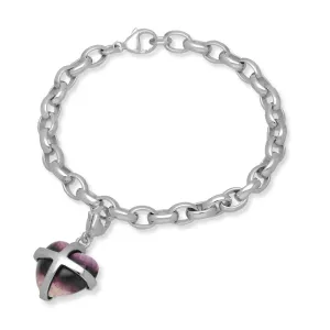 9ct White Gold Blue John Medium Cross Heart Charm Bracelet