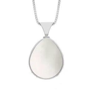 9ct White Gold Blue John Mother of Pearl King's Coronation Hallmark Double Sided Pear-shaped Necklace D