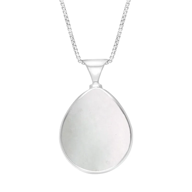9ct White Gold Blue John Mother of Pearl Queens Jubilee Hallmark Double Sided Pear-shaped Necklace D