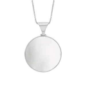 9ct White Gold Blue John Mother of Pearl Queens Jubilee Hallmark Double Sided Round Necklace D