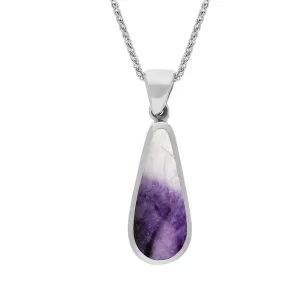 9ct White Gold Blue John Mother Of Pearl Small Double Sided Pear Cut Fob Necklace
