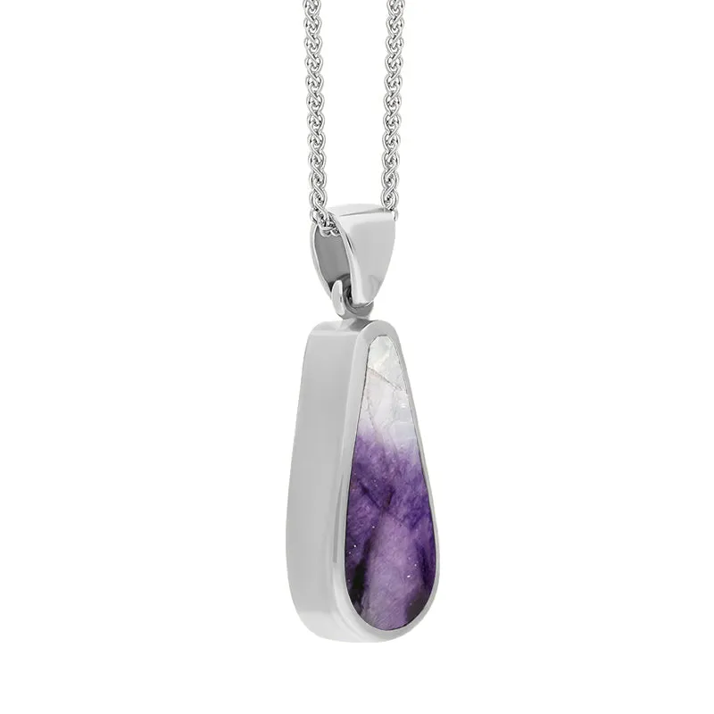 9ct White Gold Blue John Mother Of Pearl Small Double Sided Pear Cut Fob Necklace
