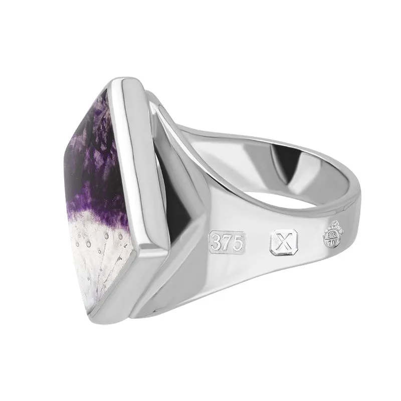9ct White Gold Blue John Queen's Jubilee Hallmark Small Rhombus Ring D