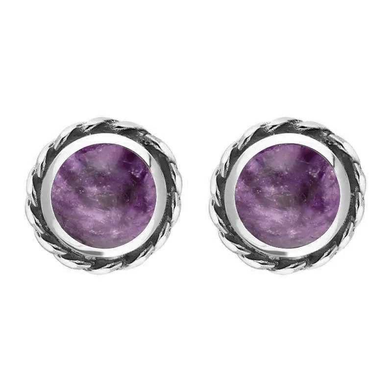 9ct White Gold Blue John Round Twist Edge Stud Earrings
