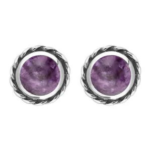 9ct White Gold Blue John Round Twist Edge Stud Earrings