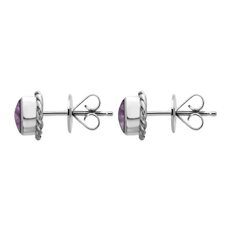 9ct White Gold Blue John Round Twist Edge Stud Earrings