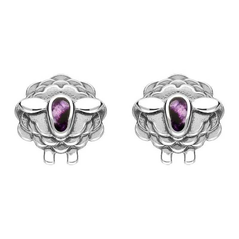 9ct White Gold Blue John Sheep Stud Earrings