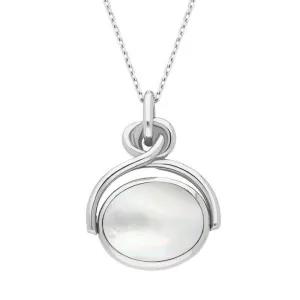 9ct White Gold Blue John White Mother of Pearl Oval Swivel Fob Necklace