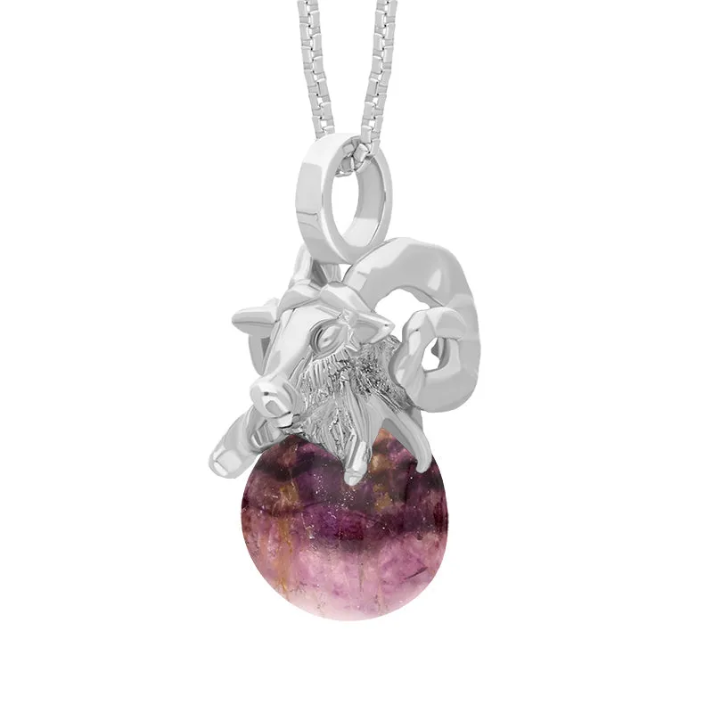 9ct White Gold Blue John Zodiac Aries 8mm Bead Pendant