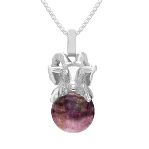 9ct White Gold Blue John Zodiac Aries 8mm Bead Pendant