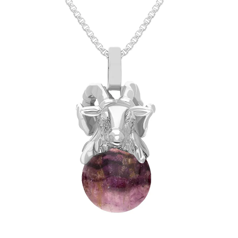 9ct White Gold Blue John Zodiac Aries 8mm Bead Pendant