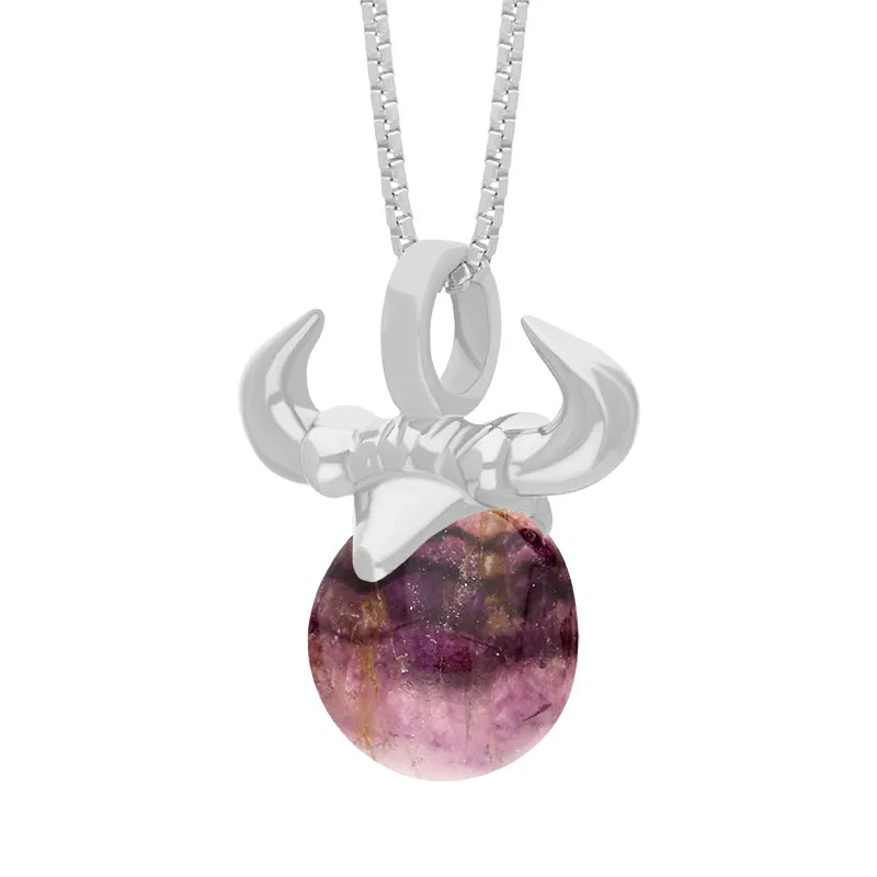 9ct White Gold Blue John Zodiac Taurus 10mm Bead Pendant