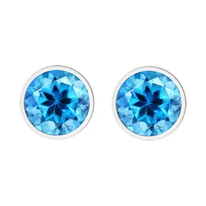 9ct White Gold Blue Topaz 4mm Round Rub Over Set Stud Earrings