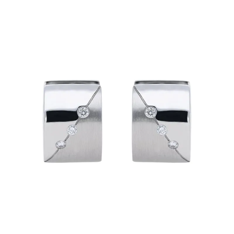 9ct White Gold Diamond Brilliant Cut Hoop Earrings