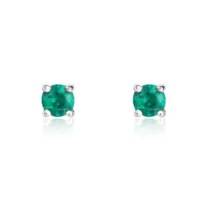 9ct White Gold Emerald 3mm Round Claw Set Stud Earrings