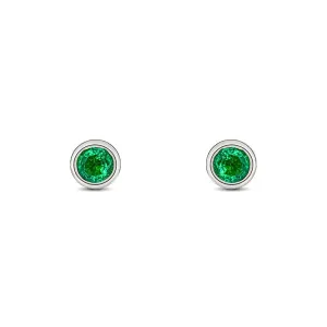 9ct White Gold Emerald 3mm Round Rub Over Set Stud Earrings
