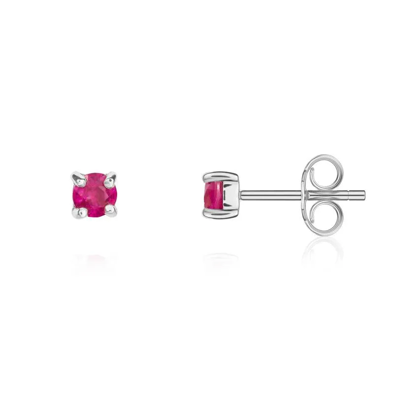 9ct White Gold Ruby 3mm Round Claw Set Stud Earrings