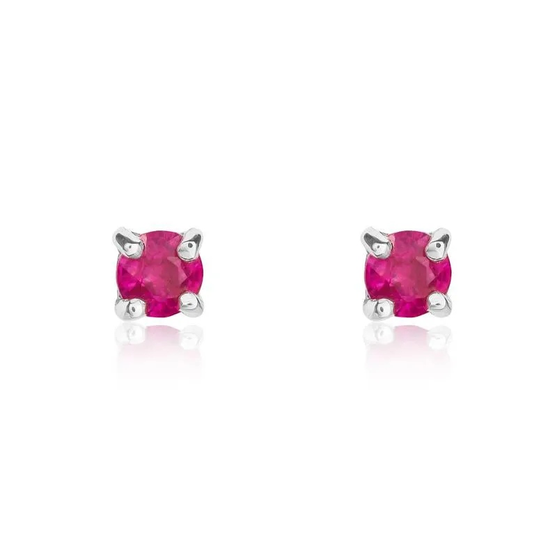 9ct White Gold Ruby 3mm Round Claw Set Stud Earrings