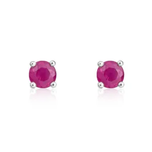 9ct White Gold Ruby 4mm Round Claw Set Stud Earrings