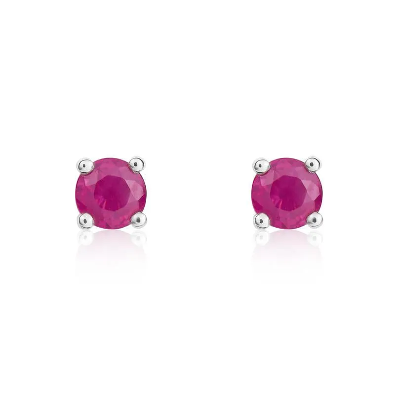 9ct White Gold Ruby 4mm Round Claw Set Stud Earrings