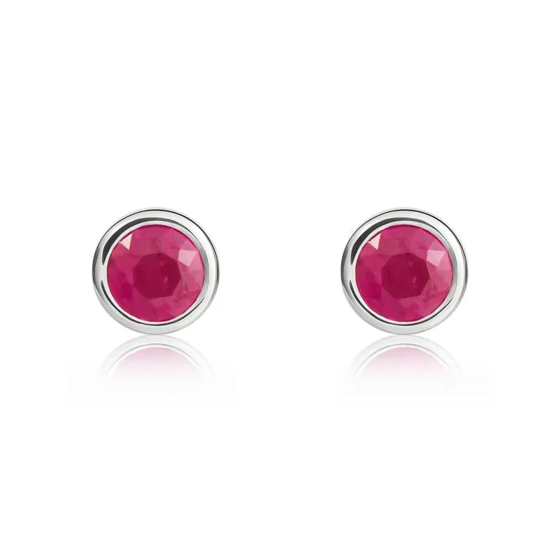 9ct White Gold Ruby 4mm Round Rub Over Set Stud Earrings