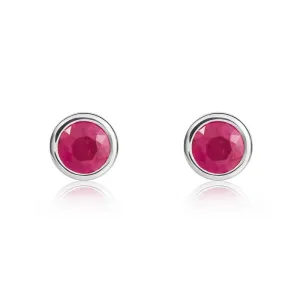 9ct White Gold Ruby 4mm Round Rub Over Set Stud Earrings