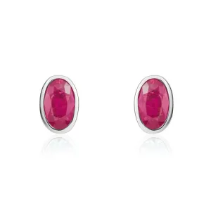 9ct White Gold Ruby 5x3mm Oval Rub Over Set Stud Earrings