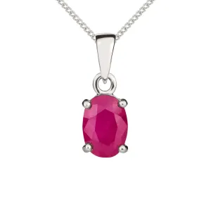 9ct White Gold Ruby 7x5mm Oval Claw Set Necklace