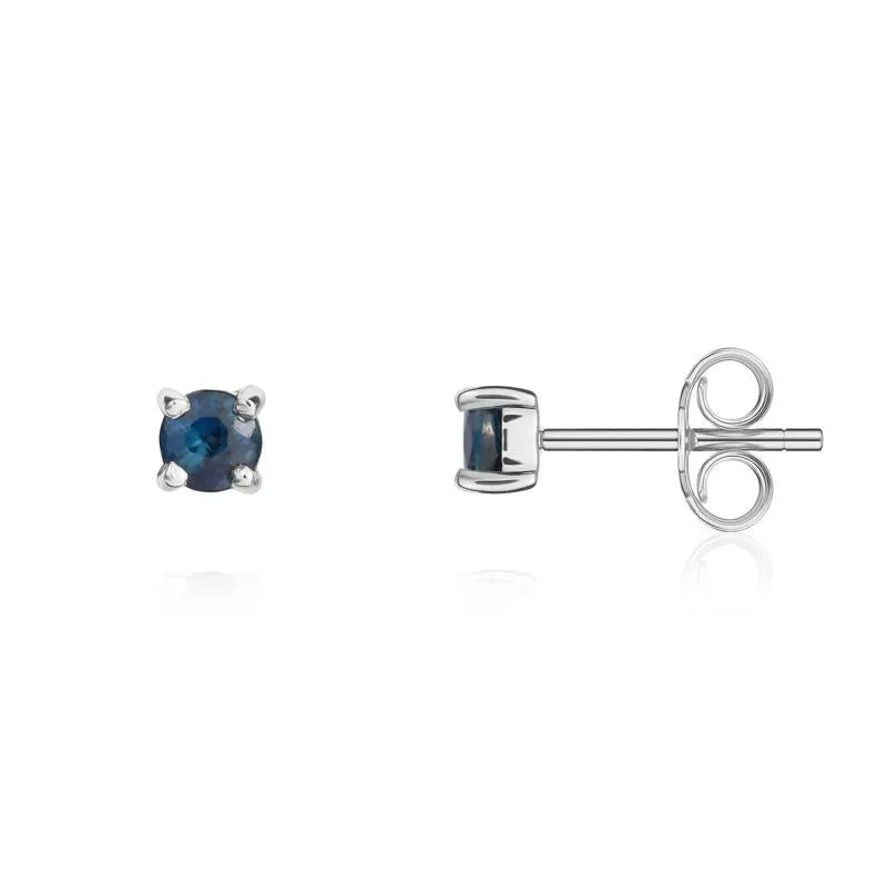 9ct White Gold Sapphire 3mm Round Claw Set Stud Earrings