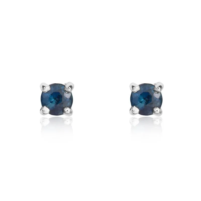 9ct White Gold Sapphire 3mm Round Claw Set Stud Earrings