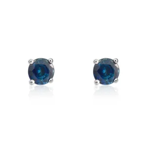 9ct White Gold Sapphire 4mm Round Claw Set Stud Earrings